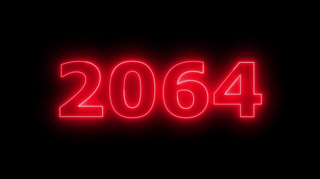 Glowing neon 2064 Happy New Year text with clean neon outlines and subtle. important year, important date 2064. Educational mathematics 2064 animation on background...