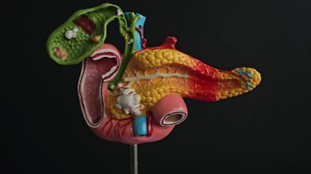 Exploring human anatomy through a detailed model of the pancreas and digestive system in a studio setting