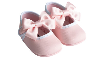 Pink baby girl shoes with bows for infant fashion and newborn gifts, isolated on white background
