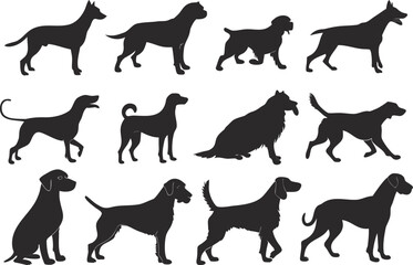 Collection of Dog Silhouettes in Various Poses