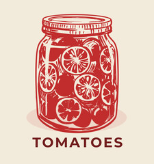 Glass jar with pickled tomatoes vector sketch illustration, hand drawn