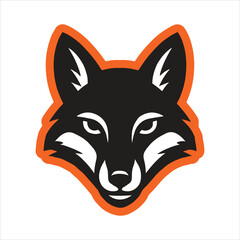 Black fox head with orange outline and white accents animal