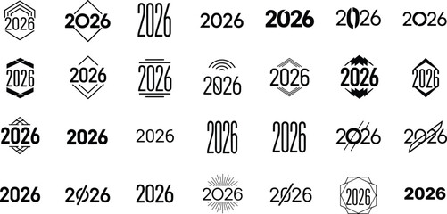 Mega collection of 2026 logo designs, elegant typography, black and white minimalist vector icons, geometric shapes, business identity, and abstract art templates.