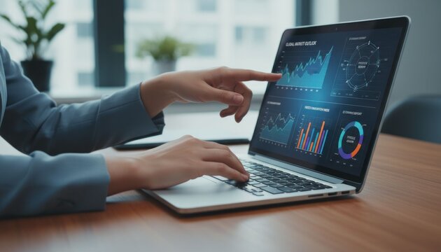 Analyzing business data trends office environment digital content modern workplace close-up view data insights for better decisions