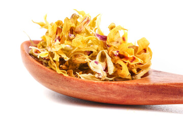 Dried Dendrobium Flowers for Herbal Tea in Wooden Spoon