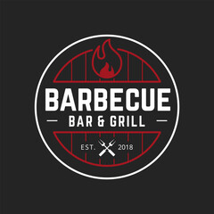 Barbecue bbq bar and grill circular stamp logo with fork and fire vector