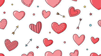 Seamless vector pattern of pink hearts and arrows