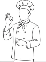 French Chef Ok Gesture Line Art Cooking Approval Illustration