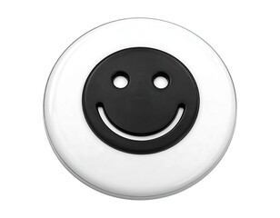 Fototapeta premium A close-up shot of a white circular button, with a black smiley face in the center, isolated on a white backdrop