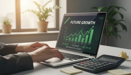 Analyzing future growth trends in business office workspace data visualization professional environment close-up perspective