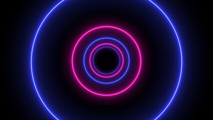 Neon glowing arch tunnel, futuristic room with led corridor, modern background. 3d illustration