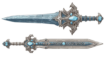 Elegant Sword with Blue Stone Decoration, High-Quality Sword Design for Stock Photos
