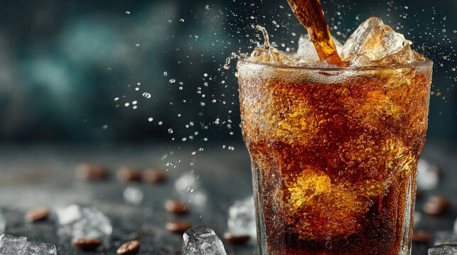 Fizzy drink being poured into a glass with bubbles