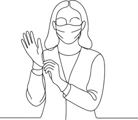 Woman Wearing Mask And Gloves Line Art Health Protection