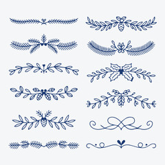 Hand Drawn Christmas and Winter Botanical Divider Vector Set