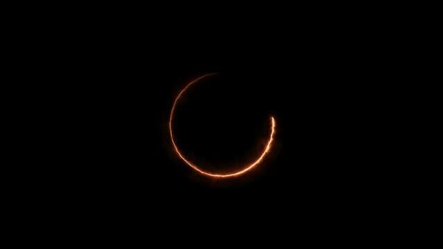 Annular solar eclipse showing bright orange ring of fire in the dark sky with thin glowing edges Generate title without using the word "Title:" before it