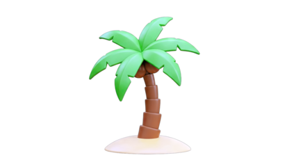 Cartoon Palm Tree on a Sandy Island - Tropical Vacation Concept