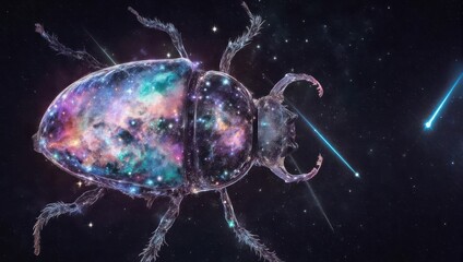 Cosmic Beetle Galaxy Creature in Outer Space with Shooting Star.
