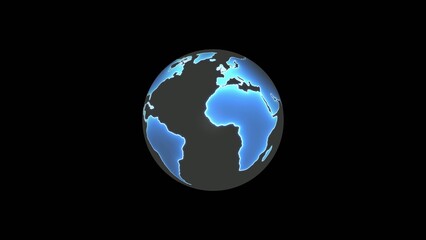 Fototapeta premium Blue glowing globe with illuminated continents and borders on a dark Generate title without using the word 