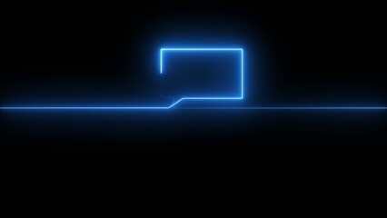 Blue neon speech bubble with a horizontal line on a dark gradient Generate title without using the word "Title:" before it. background