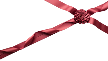 Elegant red satin ribbon beautifully tied into a decorative spiral, perfect for luxurious gift packaging and festive embellishments