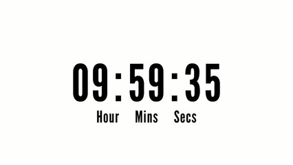 Bold Generate title without using the word "Title:" before it. black digital clock display showing nine minutes fifty-nine seconds and thirty-five milliseconds on a white background