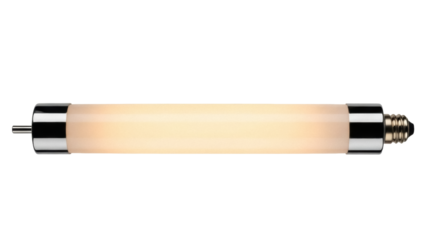 LED tube light bulb isolated PNG on transparent background, energy-efficient lighting for modern homes and commercial spaces