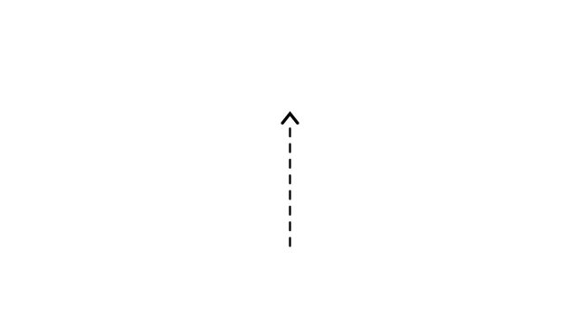 Up arrow direction icon with dotted line animation on Black background. dot arrows icon sign animated with alpha channel. white straight arrows animation optimized for UI motion clarity