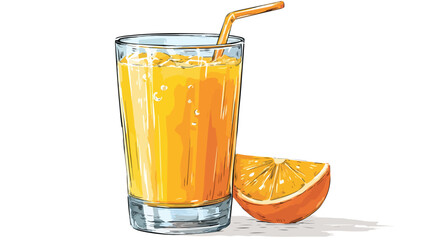 Whimsical Vector Illustration of a Cute Glass of Orange Juice