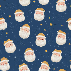 Seamless Cute Santa Claus Christmas Pattern Vector, Luxury Festive Santa Seamless Pattern Christmas Background