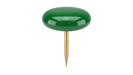 Green push pin isolated PNG on transparent background, office supply for bulletin board and notice board use, tack