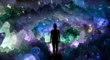 Silhouette Standing in Crystal Cave