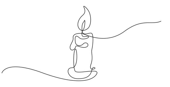 Animated self drawing of  : One line drawing of Burning fire candle. continuous line candlelight icon isolated on a white background. Hand-draw candle light flame vector illustration. candle for
