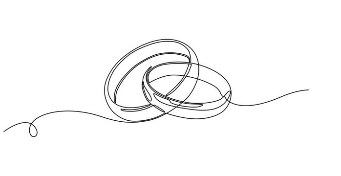 Animated self drawing of  Wedding Ring continuous one line drawing minimalism design, couple wedding rings one continuous line drawing vector, Wedding rings line vector on white background, proposal 