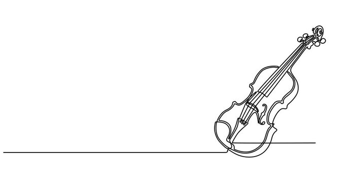 Animated self drawing of   Violin continuous one line drawing. Classic violin music instrument single line art illustration. Editable vector. one line Icon drawing with white background, pro