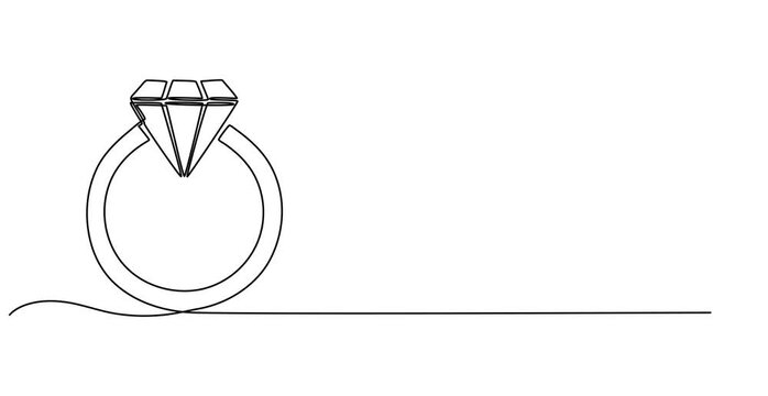 Animated self drawing of continuous one line drawing Elegant solitaire diamond engagement ring, minimalist single line drawing of a diamond engagement ring, pro