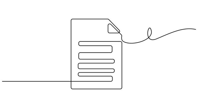 Animated self drawing of Line art one icon continuous document list illustration single check clipboard. Art one line data checklist survey test pen paper vector business report