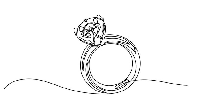 Animated self drawing of continuous one line drawing Elegant solitaire diamond engagement ring, minimalist single line drawing of a diamond engagement ring, pro