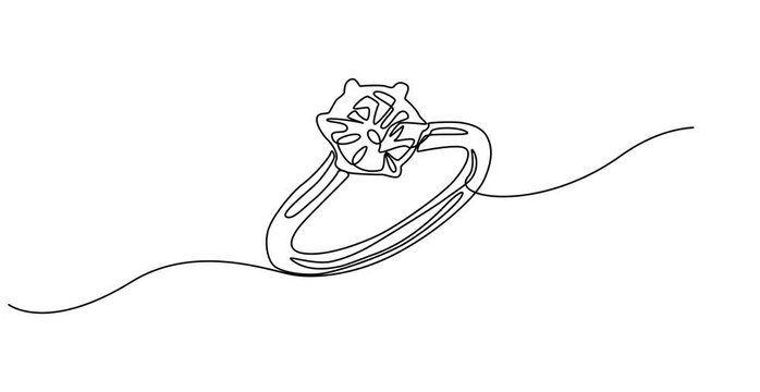 Animated self drawing of continuous one line drawing Elegant solitaire diamond engagement ring, minimalist single line drawing of a diamond engagement ring, pro