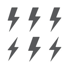 Electric Power Energy Symbol Icon Set: Vector Thunder Flash Sign for Speed, Warning, Fast Charge, and Electrical Hazard Concepts.