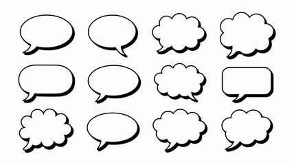 Fototapeta premium Set of Empty Speech Bubbles and Thought Bubbles in Black and White