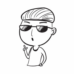 Obraz premium Cute minimalist bearded man with sunglasses silhouette. Clean doodle line art vector icon isolated on white for avatars and logos.