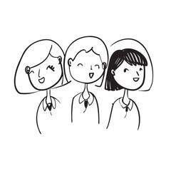 Fototapeta premium Cute minimalist group of businesswomen silhouettes. Clean doodle line art vector icon isolated on white for corporate branding.
