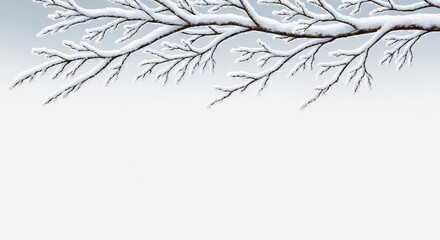 Fototapeta premium Snow Covered Tree Branches Against a Soft Winter Sky.