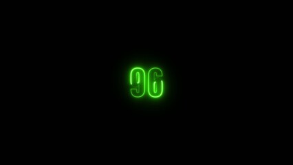 Bright glowing neon green number ninety six illuminated in dark Generate title without using the word "Title:" before it. background with sharp edges