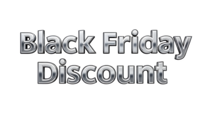 Shiny silver metallic text black friday discount isolated on transparent background