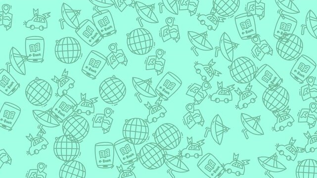 Seamless mint travel icon pattern animation background.
