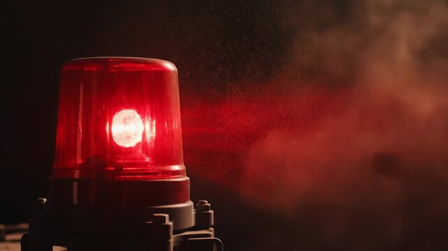 Emergency Alert - Red Siren Light in Dark Setting with Smoke.
