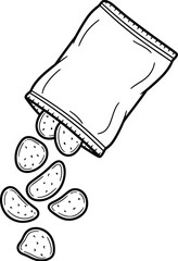 Potato chips pouch outline icons
