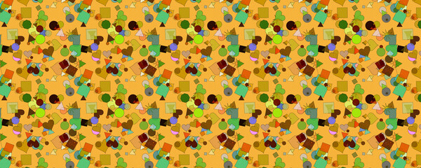 Seamless Playful Multicolor Abstract Geometric Pattern With Random Shapes, Grain Texture for Creative Design, Interiors, Textile, Fashion, Packaging, Branding, Wallpaper, Giftwrap, Decorative Use